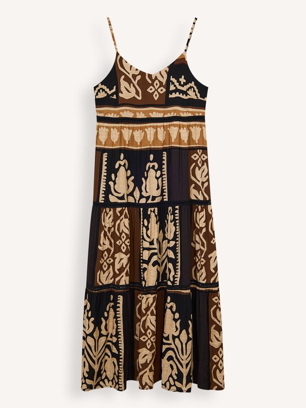 Ontdek de Basilia viscose maxi jurk met dessin van La Fee Maraboutee in de kleur Bruin bij Orangebag. Op werkdagen voor 21:45 besteld, morgen in huis.