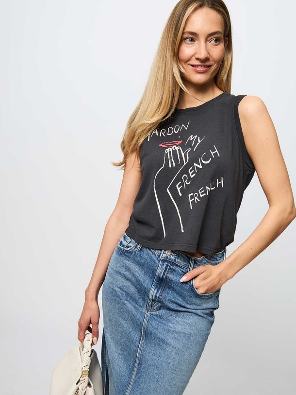 Ontdek de Katoenen top met print van Mother in de kleur donkergrijs bij Orangebag. Op werkdagen voor 21:45 besteld, morgen in huis.