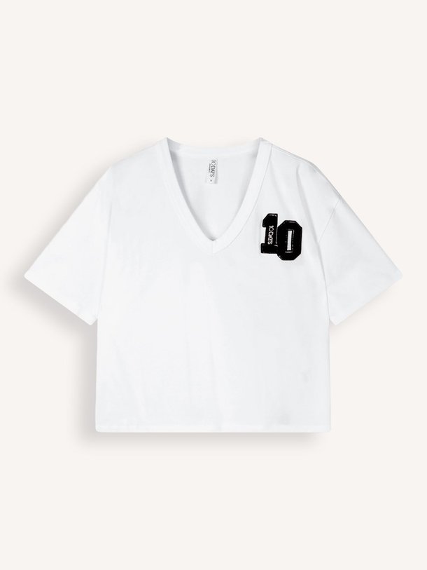 Ontdek de Organic cotton V-neck T-shirt van 10Days in de kleur Wit bij Orangebag. Op werkdagen voor 21:45 besteld, morgen in huis.