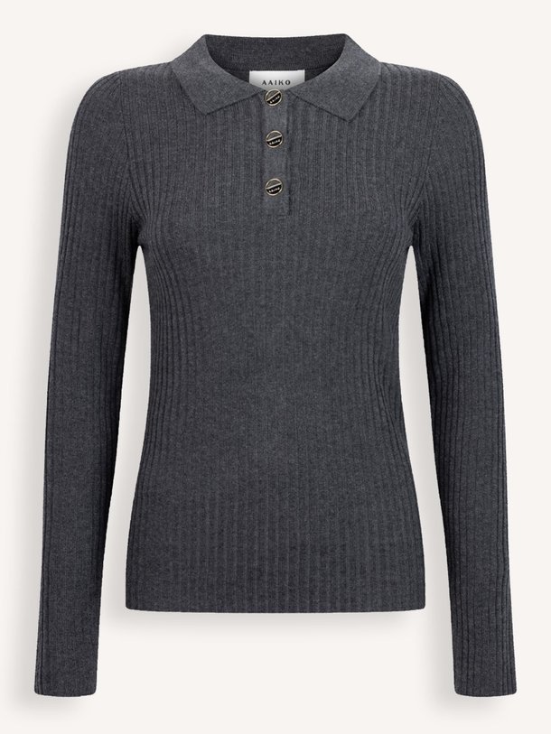 Ontdek de Flores wolmix rib polo top van Aaiko in de kleur donkergrijs bij Orangebag. Op werkdagen voor 21:45 besteld, morgen in huis.