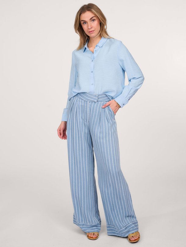 Ontdek de Frederique geweven gestreepte wide leg pantalon van Aaiko in de kleur blauw bij Orangebag. Op werkdagen voor 21:45 besteld, morgen in huis.