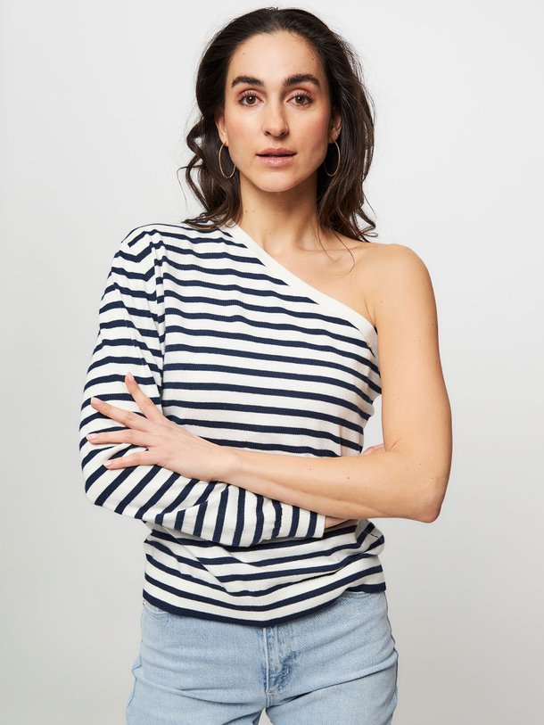Ontdek de Katoenmix one-shoulder top met dessin van 10Days in de kleur donkerblauw bij Orangebag. Op werkdagen voor 21:45 besteld, morgen in huis.