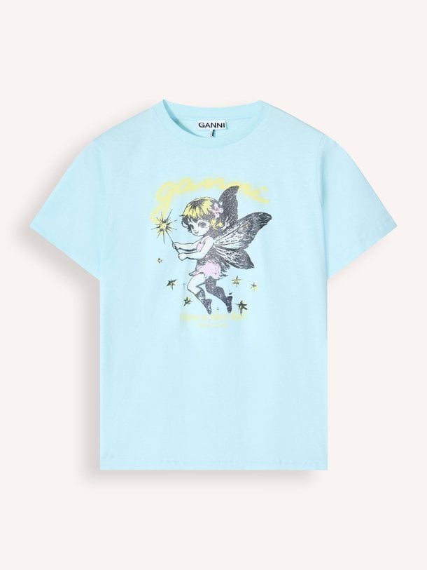 Ontdek de Organic cotton T-shirt met print van Ganni in de kleur Lichtblauw bij Orangebag. Op werkdagen voor 21:45 besteld, morgen in huis.