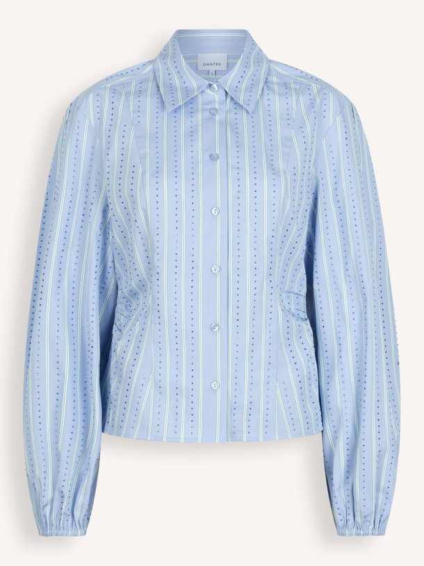 Ontdek de Therese organic cotton blouse met strass van Dante 6 in de kleur Lichtblauw bij Orangebag. Op werkdagen voor 21:45 besteld, morgen in huis.