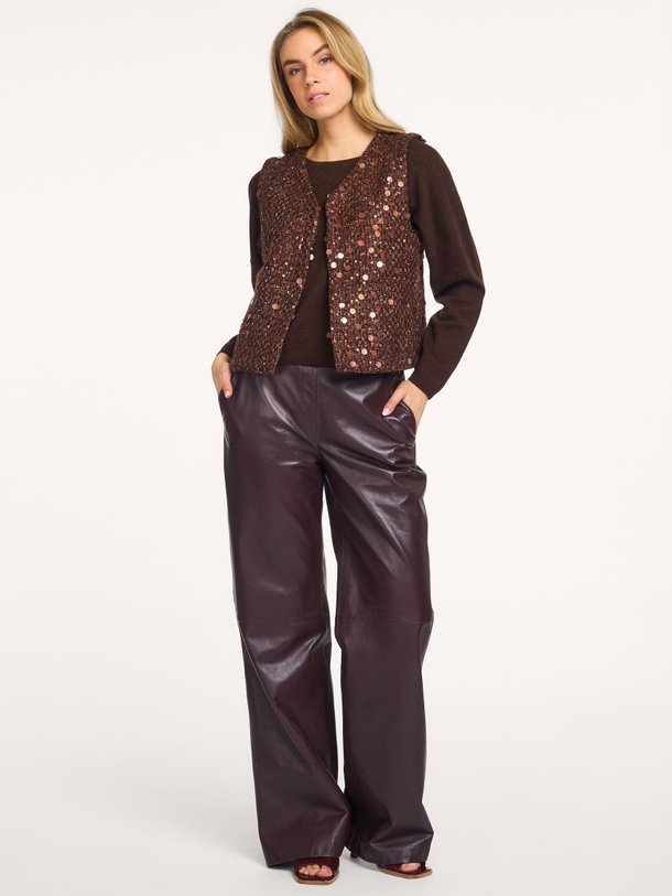 Ontdek de Narin wolmix tweed gilet met pailletten van Aaiko in de kleur bruin bij Orangebag. Op werkdagen voor 21:45 besteld, morgen in huis.