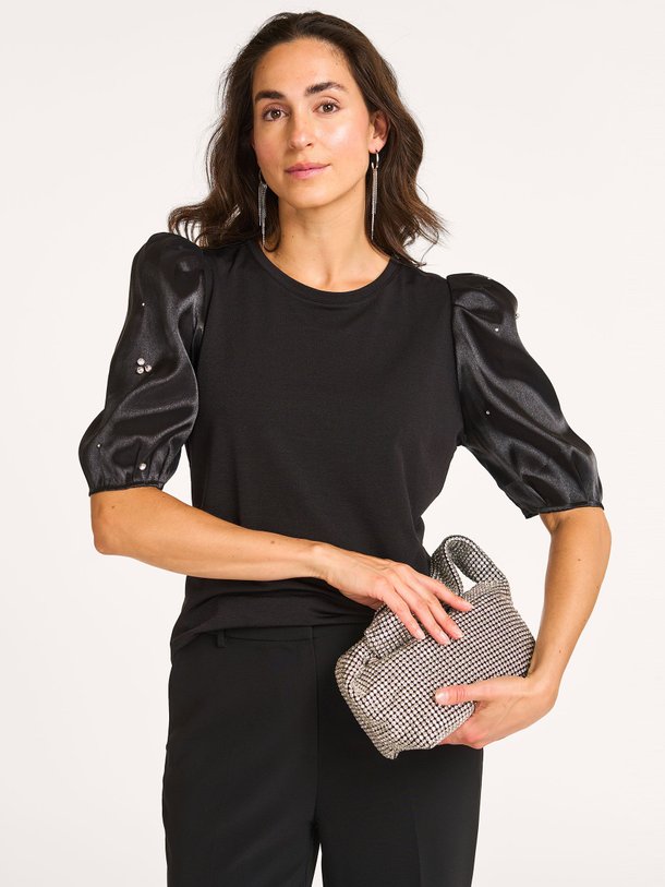 Ontdek de Mignon jersey top met strass van Dante 6 in de kleur Zwart bij Orangebag. Op werkdagen voor 21:45 besteld, morgen in huis.