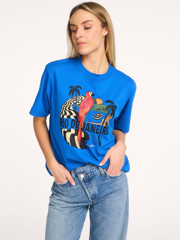 Ontdek de Katoenen T-shirt met print van Farm Rio in de kleur Blauw bij Orangebag. Op werkdagen voor 21:45 besteld, morgen in huis.