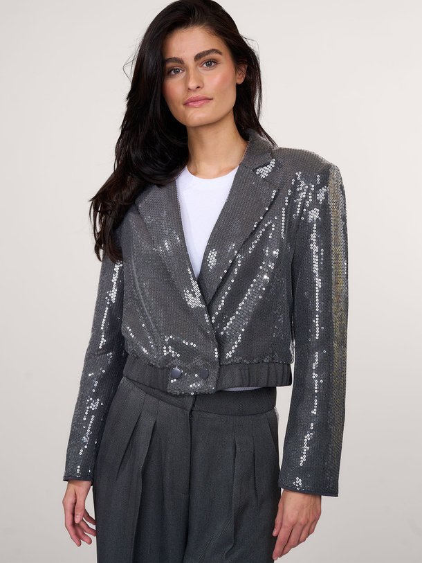 Ontdek de Mille geweven cropped blazer met pailletten van Aaiko in de kleur grijs bij Orangebag. Op werkdagen voor 21:45 besteld, morgen in huis.