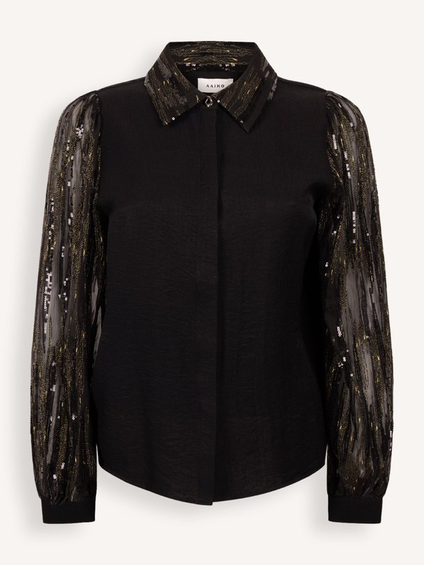Ontdek de Pillar viscosemix blouse met pailletten van Aaiko in de kleur zwart bij Orangebag. Op werkdagen voor 21:45 besteld, morgen in huis.