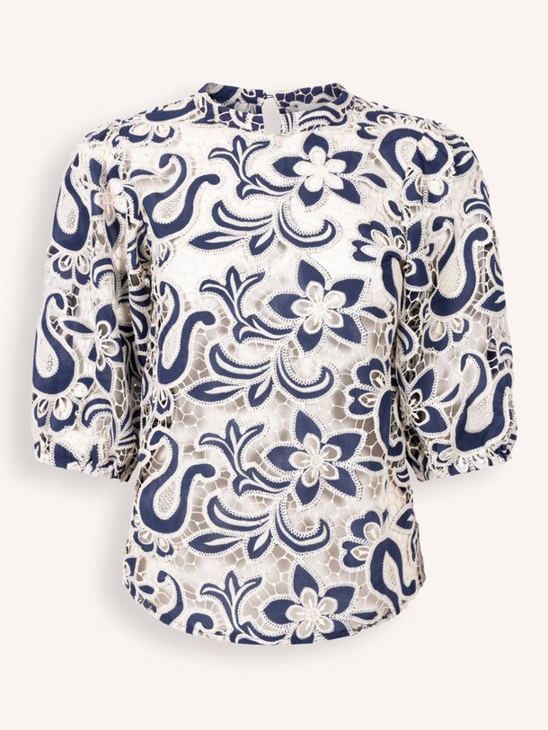 Ontdek de Shaila geweven top met opengewerkt patroon van Aaiko in de kleur donkerblauw bij Orangebag. Op werkdagen voor 21:45 besteld, morgen in huis.