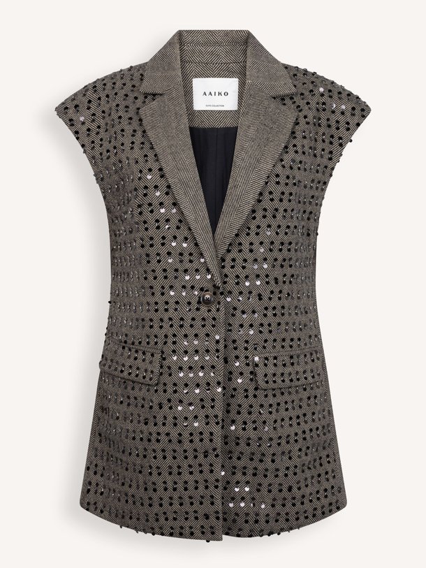 Ontdek de Ivanna wolmix gilet met pailletten van Aaiko in de kleur grijs bij Orangebag. Op werkdagen voor 21:45 besteld, morgen in huis.