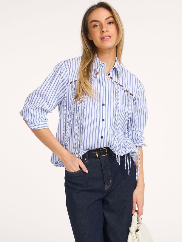 Ontdek de Katoenen gestreepte blouse met franjes van Haute L'Amitié in de kleur Wit bij Orangebag. Op werkdagen voor 21:45 besteld, morgen in huis.
