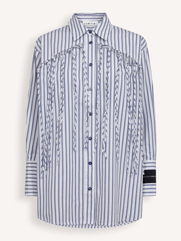Ontdek de Katoenen gestreepte blouse met franjes van Haute L'Amitié in de kleur Wit bij Orangebag. Op werkdagen voor 21:45 besteld, morgen in huis.