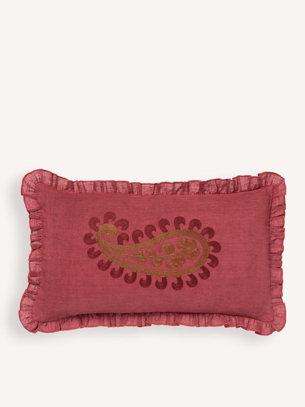 Ontdek de Siena, linnen kussen met borduursel van Palais bij Orangebag. Op werkdagen voor 21:45 besteld, morgen in huis.