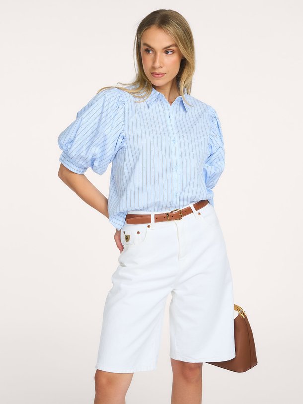 Etta, katoenmix gestreepte blouse met strass