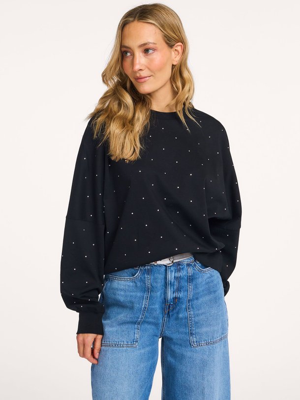 Ontdek de Astaria katoenen sweater met strass van Drykorn in de kleur Zwart bij Orangebag. Op werkdagen voor 21:45 besteld, morgen in huis.