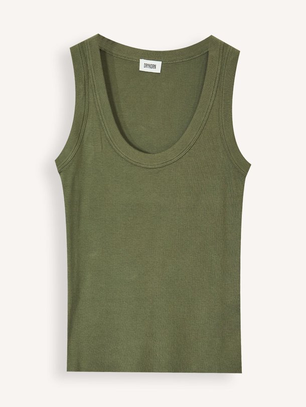 Ontdek de Tavira katoenen rib tanktop van Drykorn in de kleur Mosgroen bij Orangebag. Op werkdagen voor 21:45 besteld, morgen in huis.