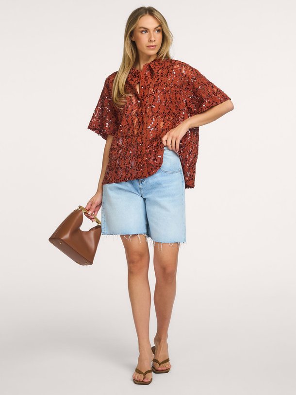 Joks, katoenmix kanten blouse met pailletten