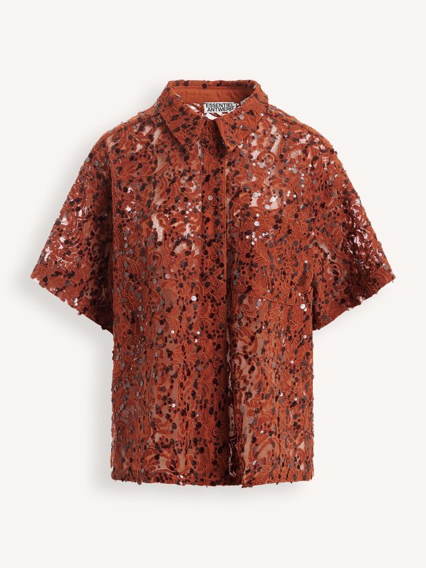 Joks, katoenmix kanten blouse met pailletten