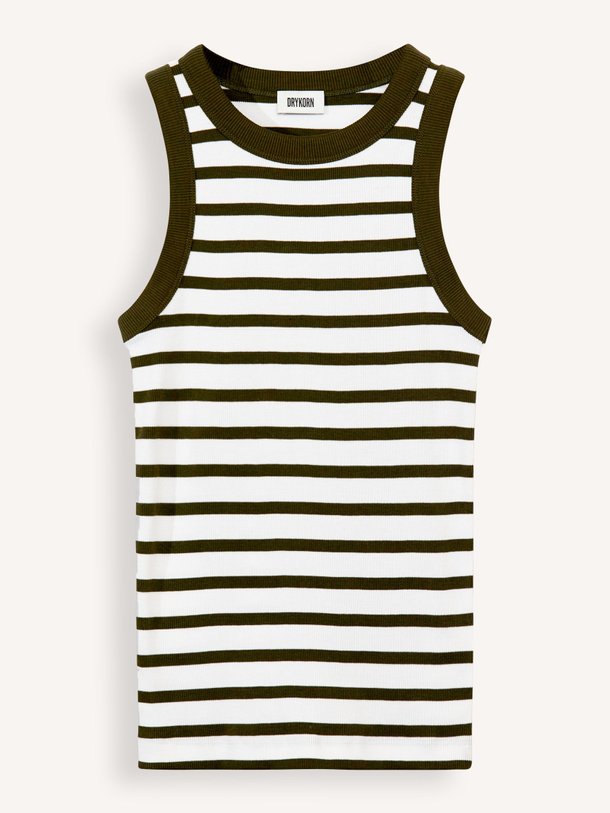 Ontdek de Olina katoenen gestreepte rib tanktop van Drykorn in de kleur donkergroen bij Orangebag. Op werkdagen voor 21:45 besteld, morgen in huis.