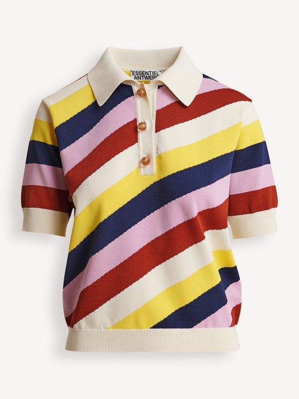 Jollow, gebreide gestreepte polo top