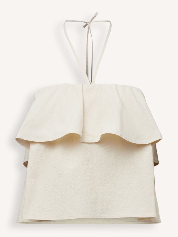 Ontdek de Rivana katoenen haltertop met volant van Drykorn in de kleur Lichtbruin bij Orangebag. Op werkdagen voor 21:45 besteld, morgen in huis.