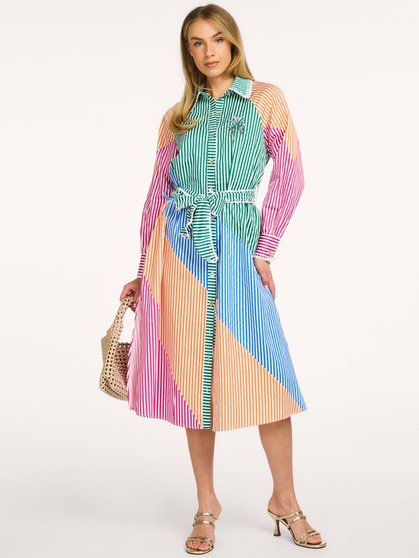 Cutwork, katoenen gestreepte jurk