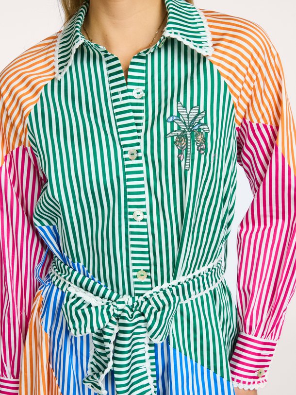 Cutwork, katoenen gestreepte jurk