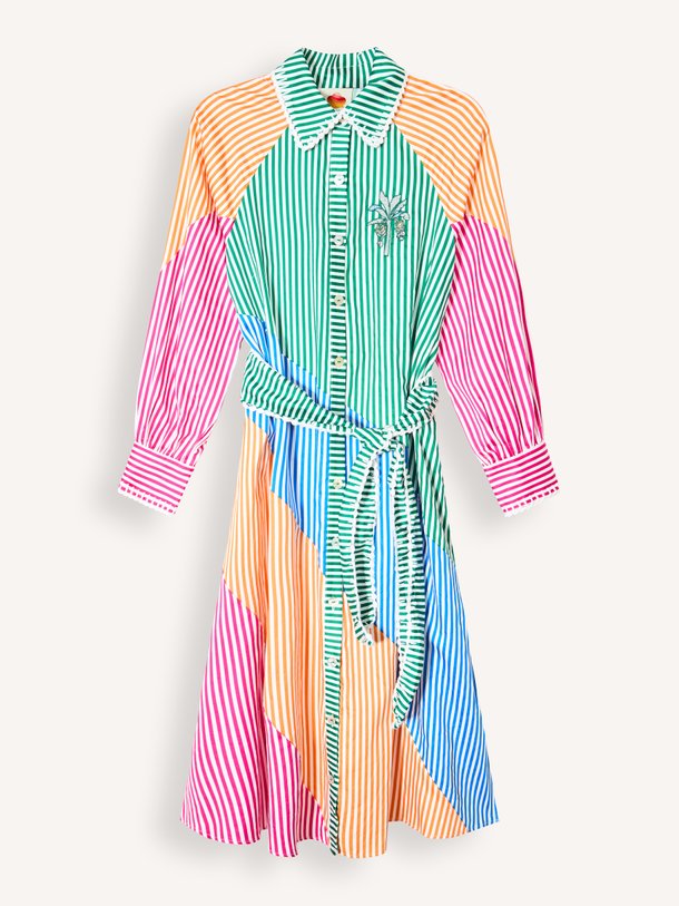 Cutwork, katoenen gestreepte jurk
