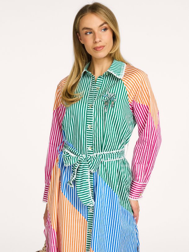 Cutwork, katoenen gestreepte jurk