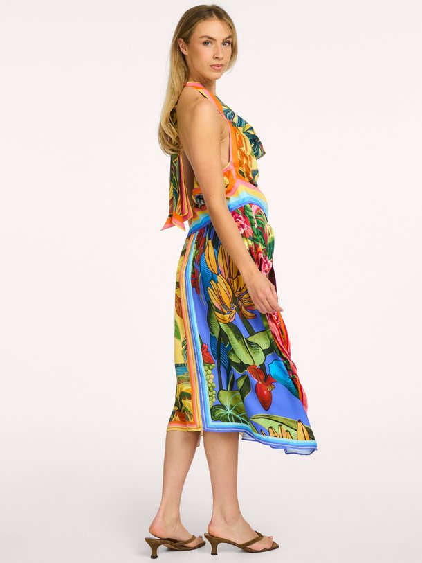 RAINBOW SUMMER MIXED SCARVES MULTICOLOR MIDI SKIRT Rainbow Summer, viscose rok