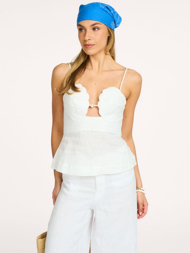 SHELL BUST OFF-WHITE PEPLUM BLOUSE Shell Bust, linnen top