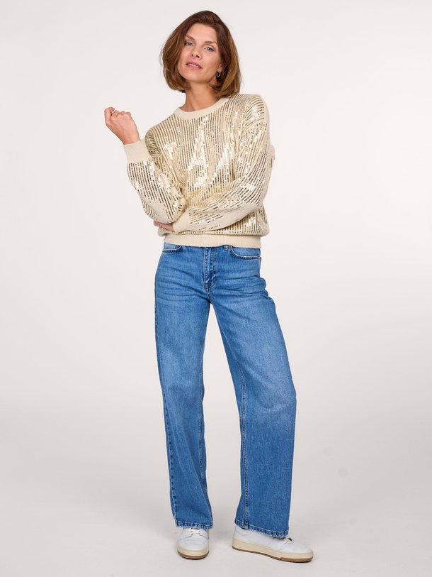 Ontdek de Shelby ribgebreide trui met pailletten van Studio Anneloes in de kleur ecru bij Orangebag. Op werkdagen voor 21:45 besteld, morgen in huis.