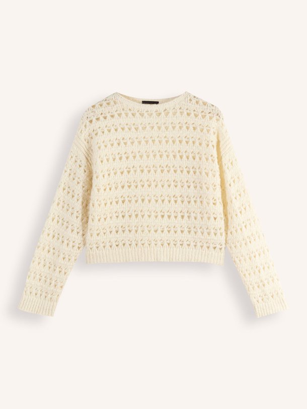 Ontdek de Imeny alpacamix opengewerkte trui van Drykorn in de kleur off-white bij Orangebag. Op werkdagen voor 21:45 besteld, morgen in huis.