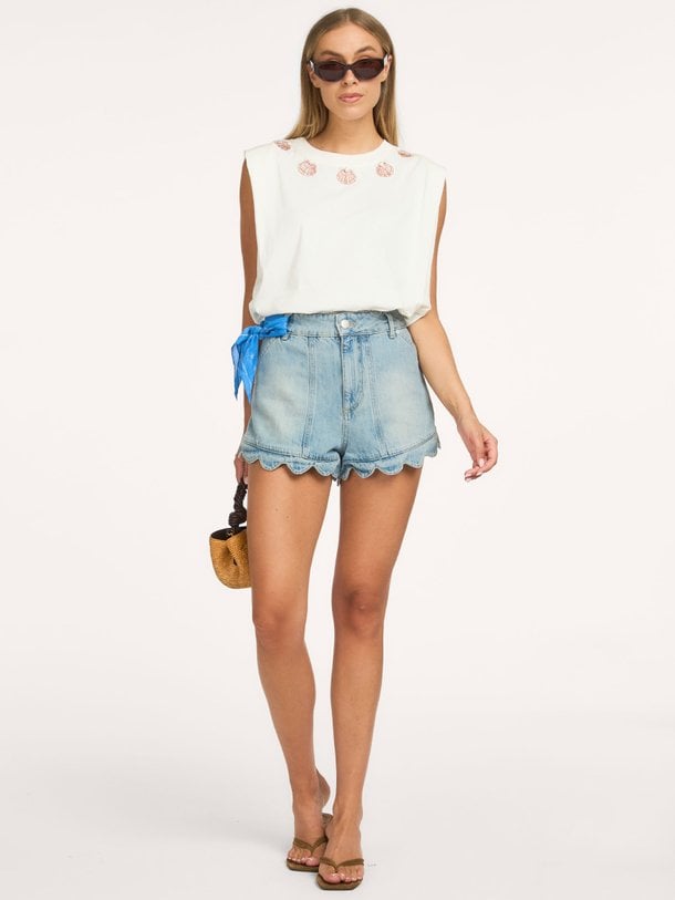 High waist denim short