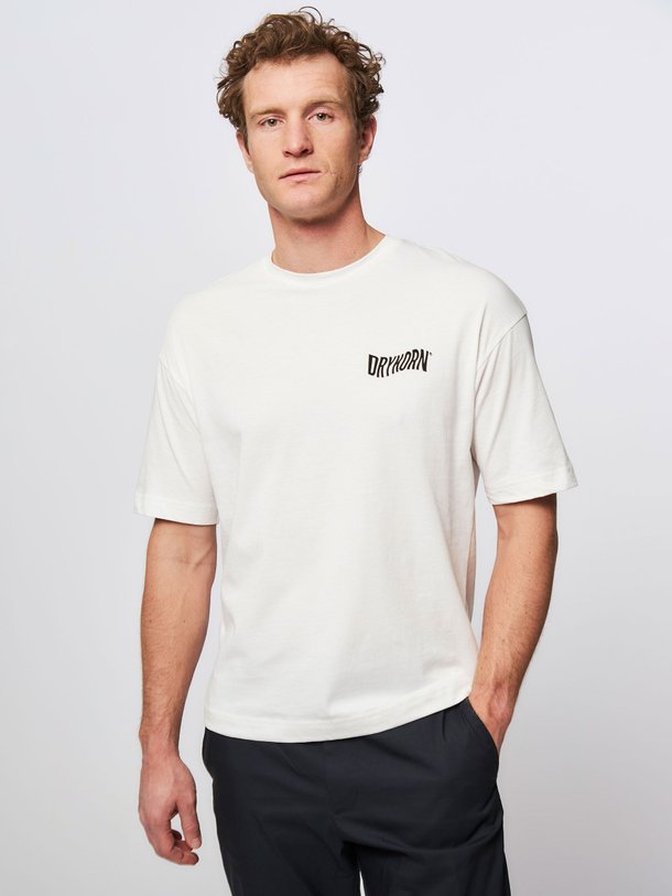 Ontdek de Anayo katoenen T-shirt met print van Drykorn in de kleur ecru bij Orangebag. Op werkdagen voor 21:45 besteld, morgen in huis.