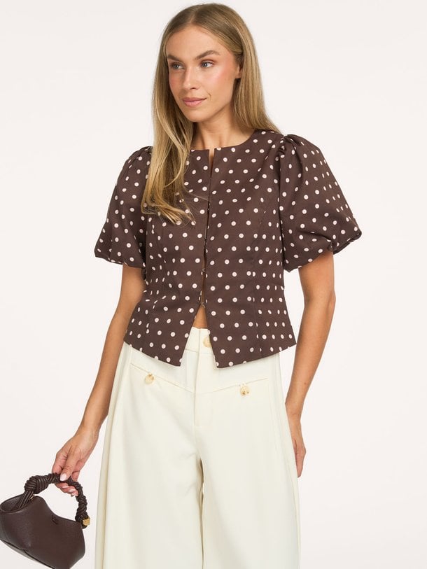 Anela, geweven blouse met stippen