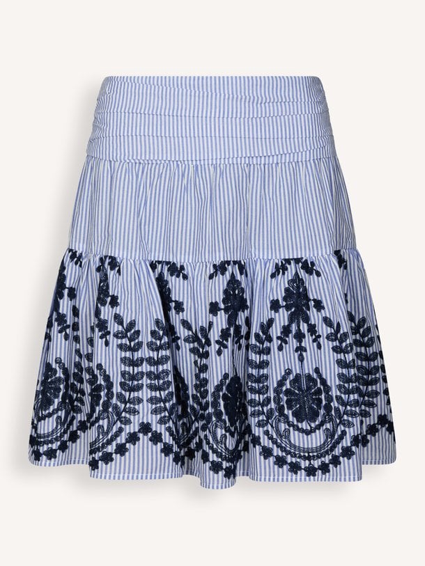 Tarrow Stripe Embroidery Skirt Tarrow, katoenmix gestreepte rok met borduursel