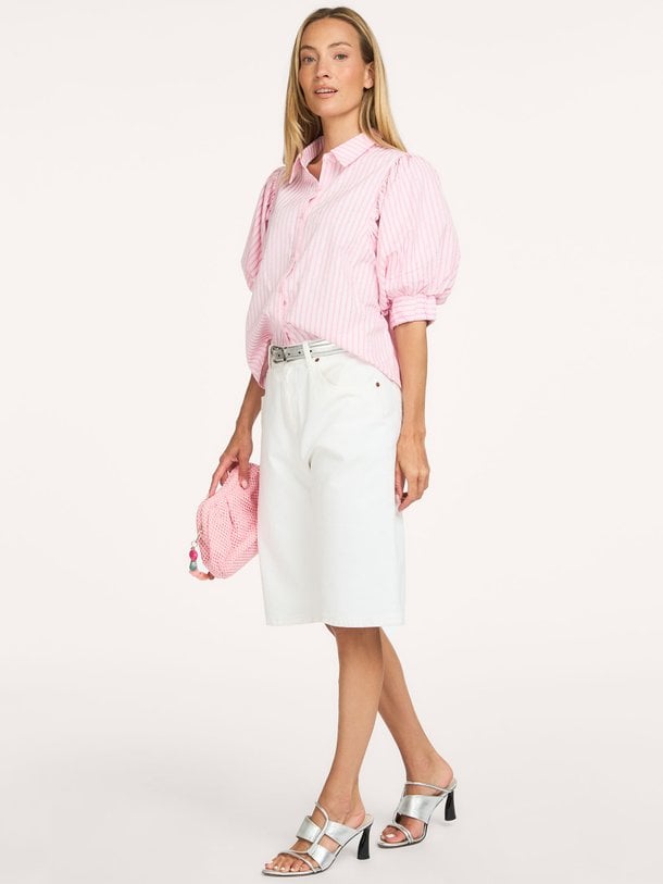 Etta Soft Stripe Stone Shirt Etta, katoenmix blouse met studs