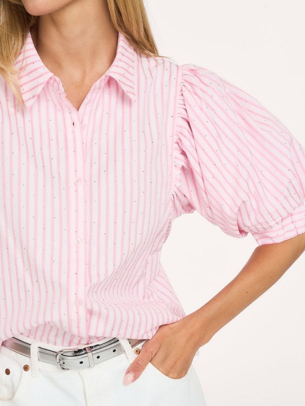 Etta Soft Stripe Stone Shirt Etta, katoenmix blouse met studs