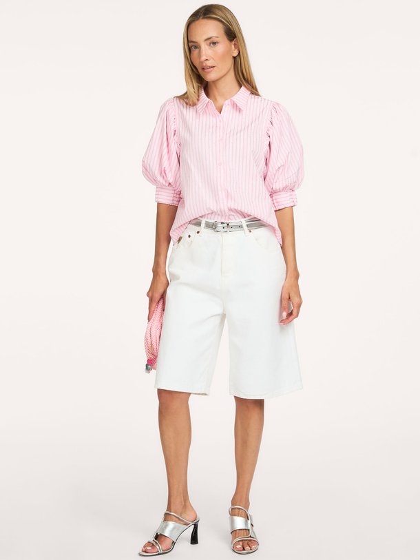 Etta Soft Stripe Stone Shirt Etta, katoenmix blouse met studs