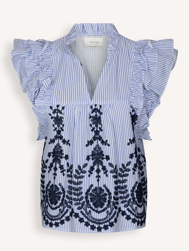 Jayla Stripe Embroidery Top Jayla, katoenmix gestreepte top met borduursel