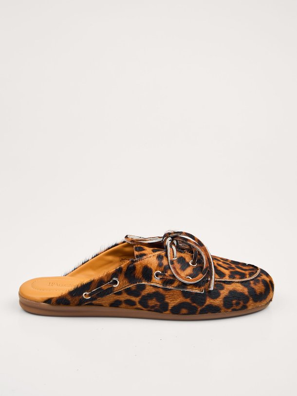 Lederen ponyhair leopard instappers
