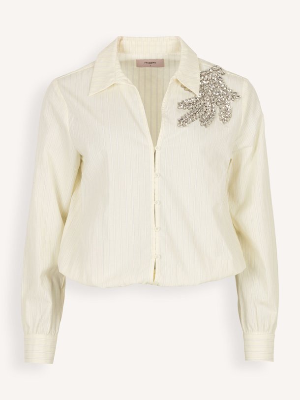 Blouse Bria, katoenmix gestreepte blouse met applicatie