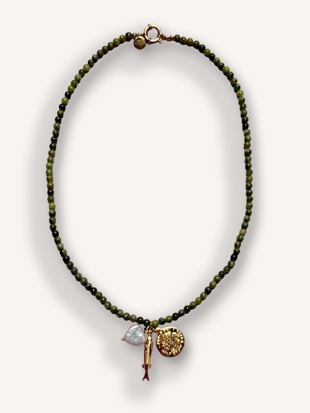 Kaki Pendant Trio Necklace Vergulde kralen halsketting
