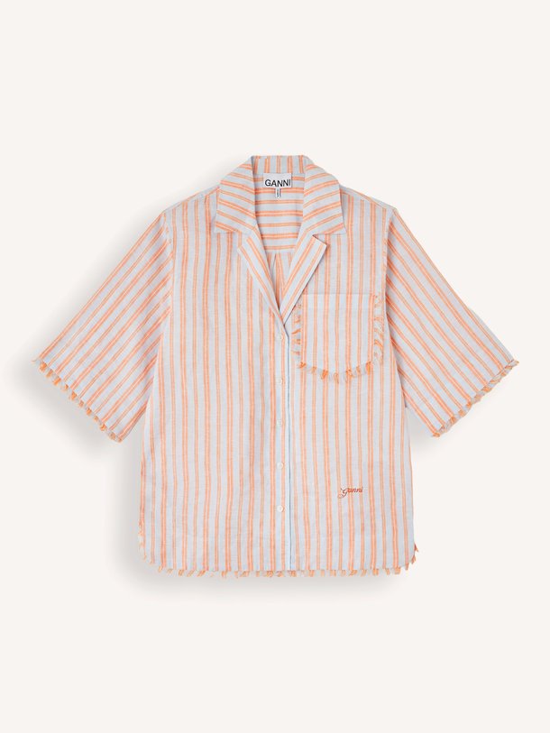 Linen Stripe Bowling Shirt Linnen gestreepte blouse