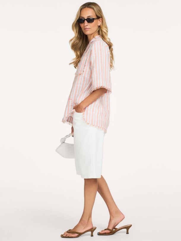 Linen Stripe Bowling Shirt Linnen gestreepte blouse