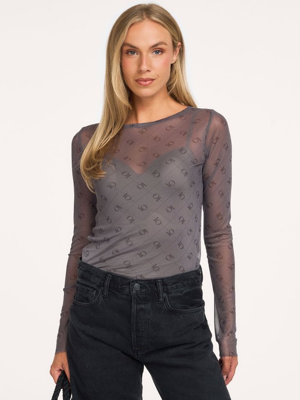 mesh long sleeve monogram Geweven mesh top
