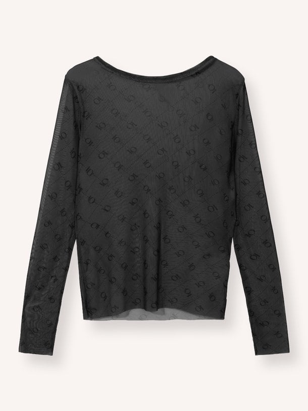 mesh long sleeve monogram Geweven mesh top