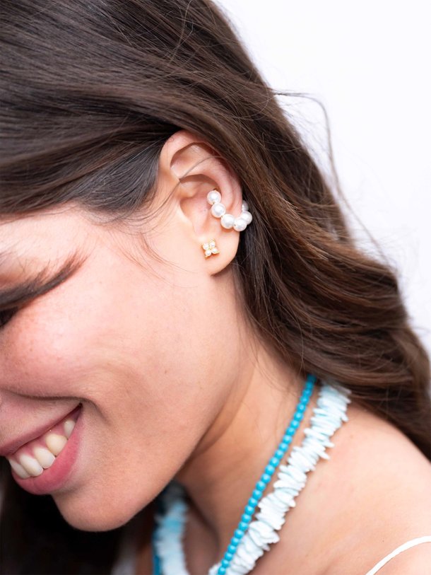 Earcuff met parels (enkel) Vergulde earcuff